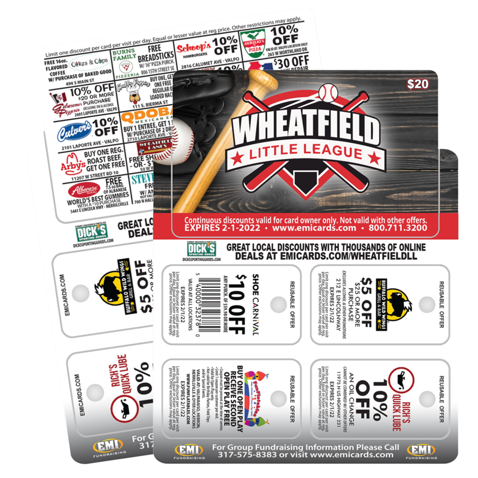 Little League Baseball Fundraising Discount Cards EMI Cards
